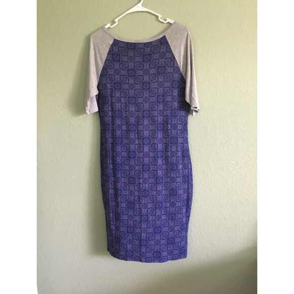 LULAROE JULIA DRESS MEDIUM GRAY/ BLUE SHORT SLEEVE - Picture 5 of 6